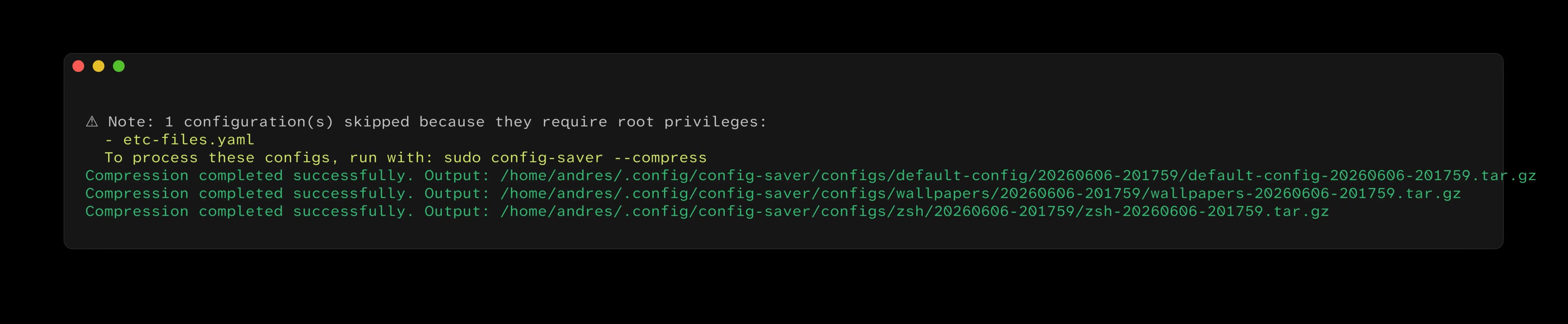 Config Saver compressing configs