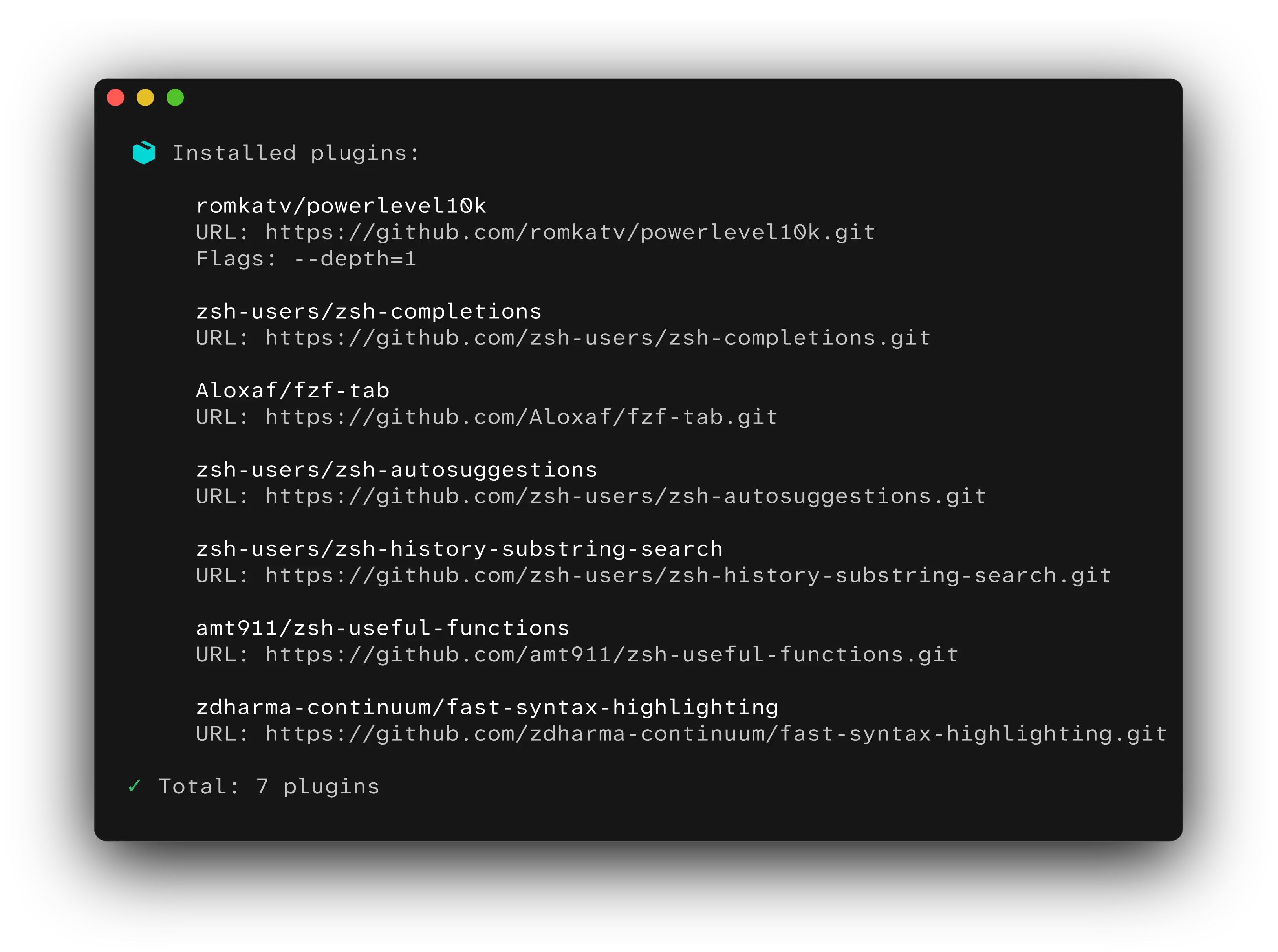 zsh-mgr list command